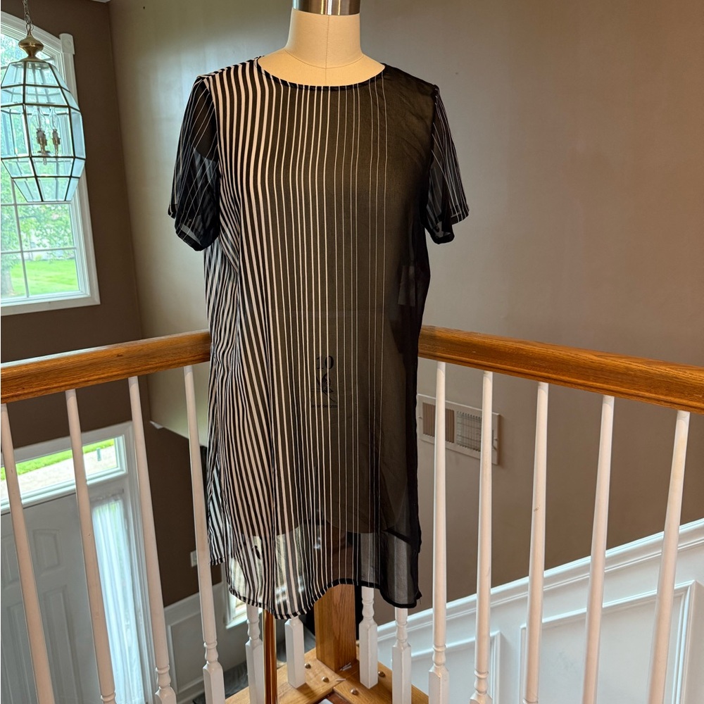 Calvin Klein- Black and White Striped Sheer Dress/Tunic- NWT- Short Sleeve